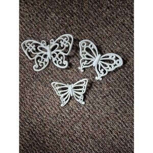 Homco White Butterfly Wall Decor Set of 3 Plastic Filigree Hanging Nursery Decor
